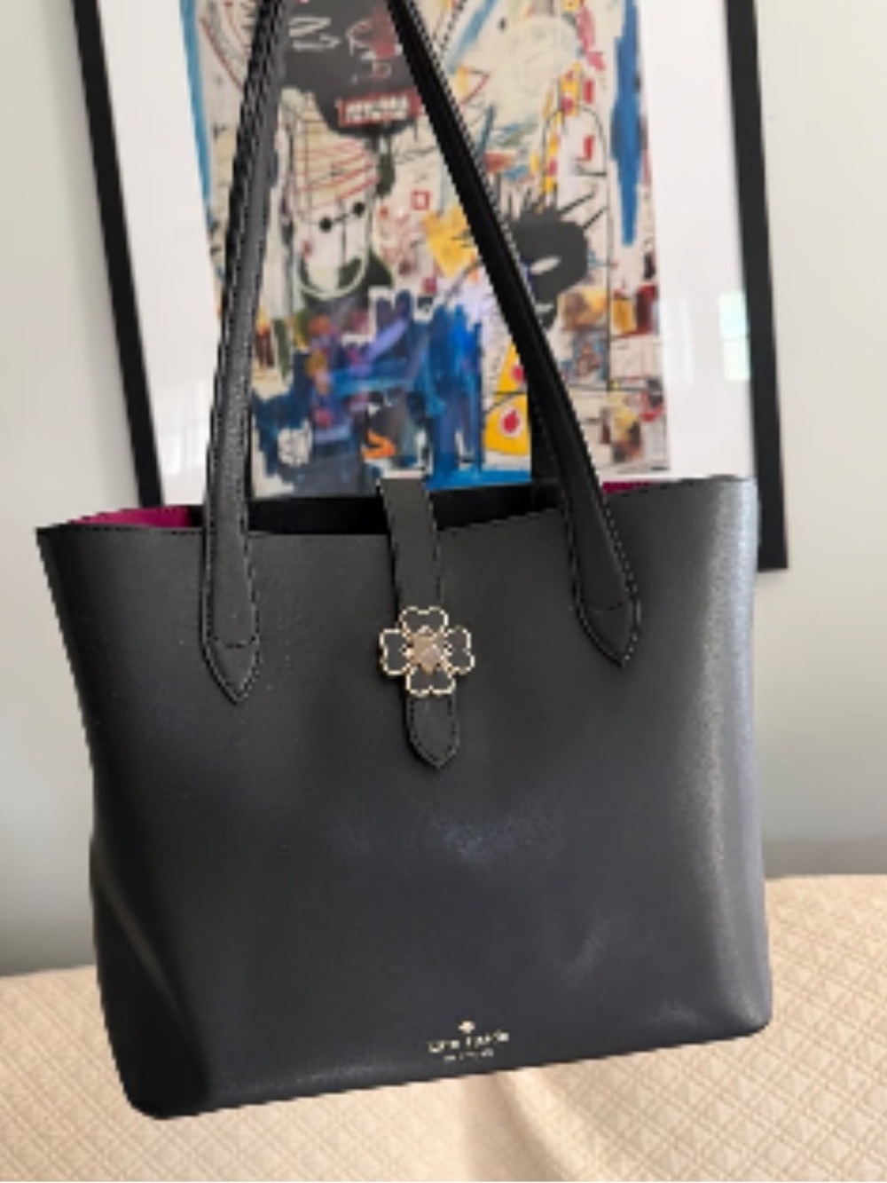 Kate Spade Kaci Tote Black | Hot Pink Lining